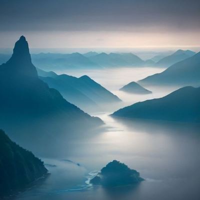冬の海辺の静かな夜明け